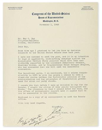 NIXON, RICHARD M. Archive of 28 letters to Roy O. Day, including many Typed Letters Signed, Dick Nixon or Dick or RN, and an Auto